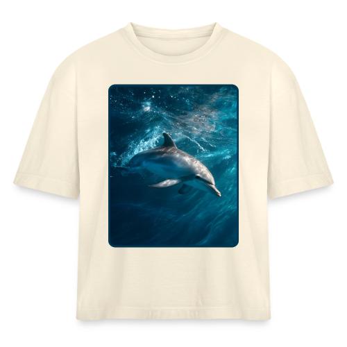 Dolphin Sunlit Ocean Serenity Design - Women's Heavyweight Cropped T-Shirt
