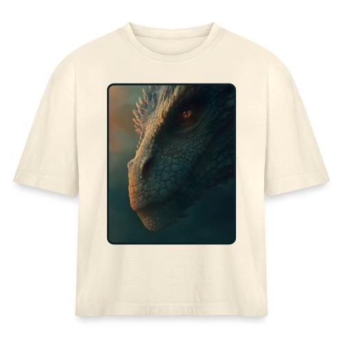 Golden Eye Dragon Close-Up Design - Women's Heavyweight Cropped T-Shirt