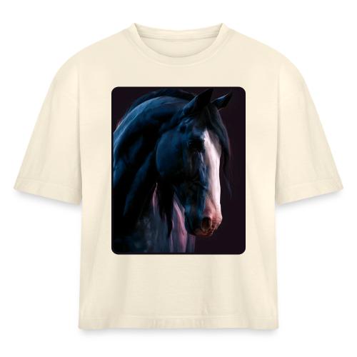 Noble Horse Cinematic Portrait Design - Women's Heavyweight Cropped T-Shirt