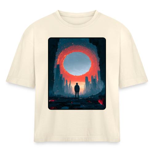Cosmic Portal Future City Design - Women's Heavyweight Cropped T-Shirt