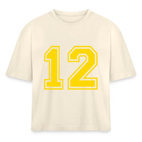 Number 12 in a classic athletic collegiate font - Women's Heavyweight Cropped T-Shirt