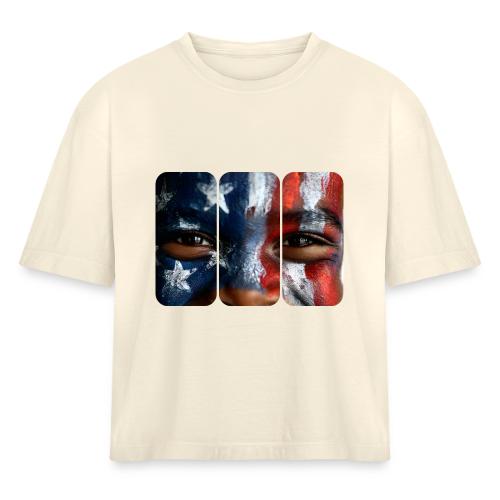 USA: Three Panels of Pride - Women's Heavyweight Cropped T-Shirt