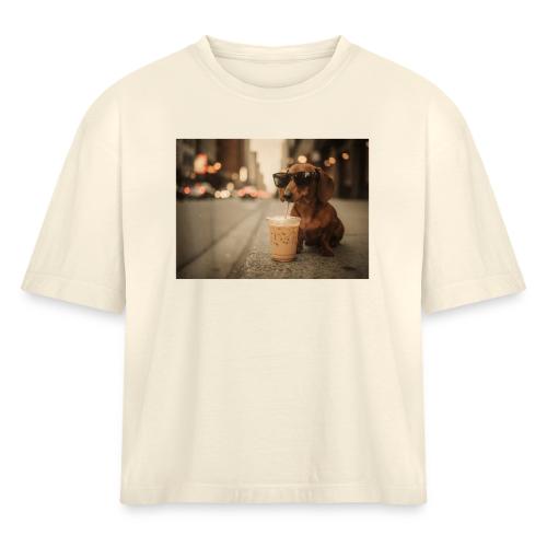 Funny Dachshund Iced Coffee Lover Tee - Women's Heavyweight Cropped T-Shirt