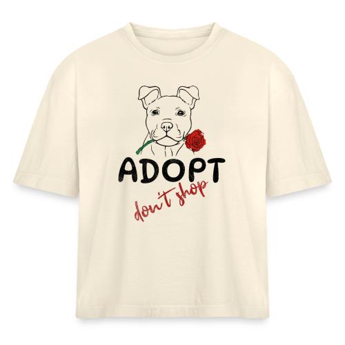 Retro Adopt Dont Shop Cute Puppy Rose Tee - Women's Heavyweight Cropped T-Shirt