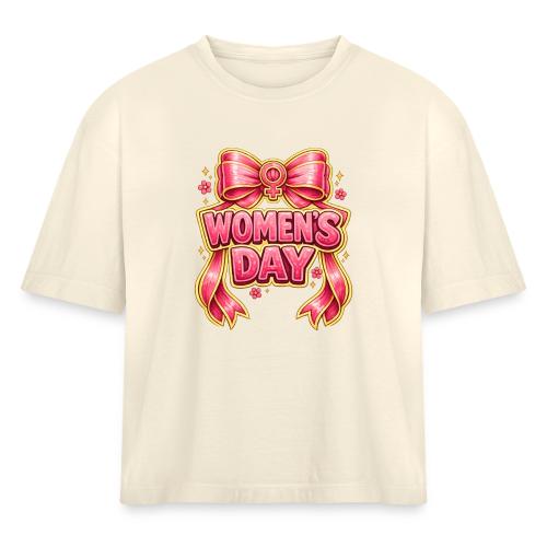 Cute Pink Bow Women’s Day Feminist Symbol - Women's Heavyweight Cropped T-Shirt