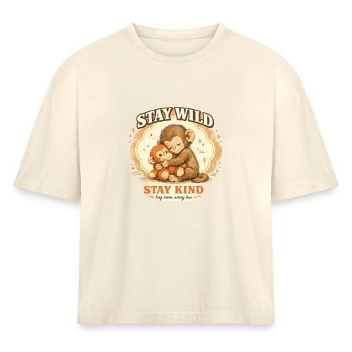 Stay Wild Stay Kind Punch Monkey Hug - Women's Heavyweight Cropped T-Shirt