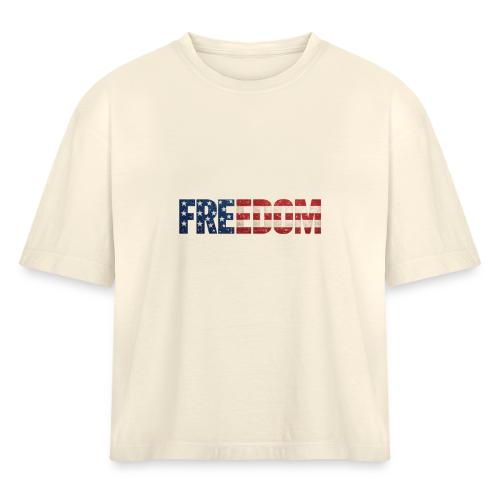 Freedom American Flag Distressed Patriotic Shirt - Women's Heavyweight Cropped T-Shirt