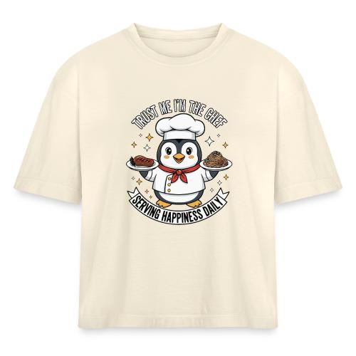 cute Penguin Chef-Funny Cartoon Daily Happiness - Women's Heavyweight Cropped T-Shirt