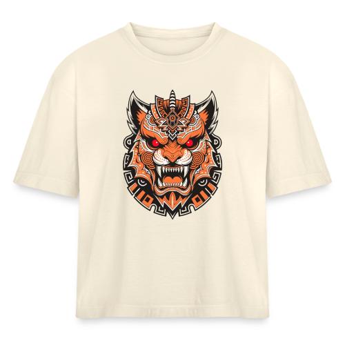 Tribal Demon Wolf Mask - Women's Heavyweight Cropped T-Shirt