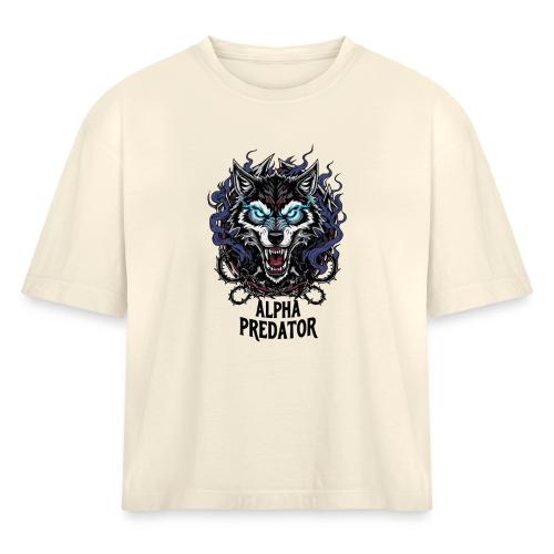 Alpha Predator Wolf Fierce Neon Eyes - Women's Heavyweight Cropped T-Shirt