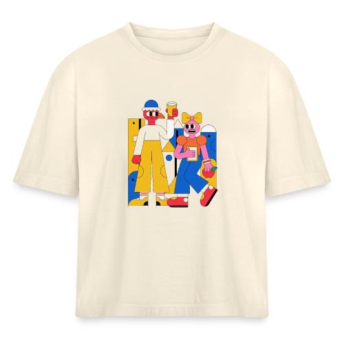 Bold Geometric Duo Pop Art - Women's Heavyweight Cropped T-Shirt