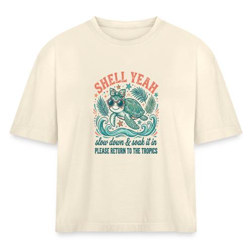 Shell Yeah Sea Turtle Beach Vibes - Women's Heavyweight Cropped T-Shirt
