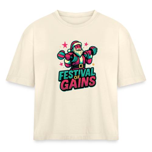 Festival of Gains Funny Gym Santa Christmas - Women's Heavyweight Cropped T-Shirt