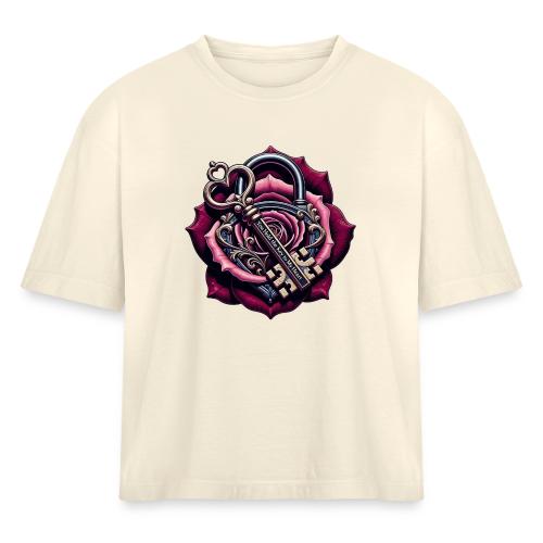 You Hold the Key to My Heart Rose Lock T-Shirt - Women's Heavyweight Cropped T-Shirt