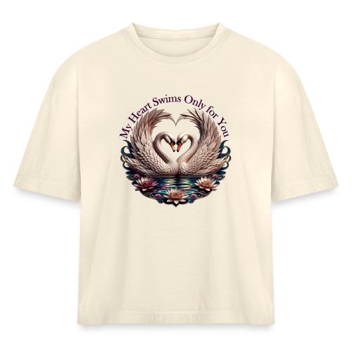 My Heart Swims Only for You Swan Heart T-Shirt - Women's Heavyweight Cropped T-Shirt