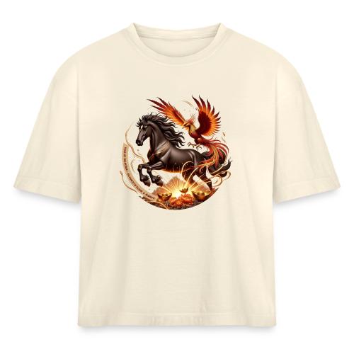 Year of the Horse Phoenix T Shirt, Lunar NY Gift - Women's Heavyweight Cropped T-Shirt