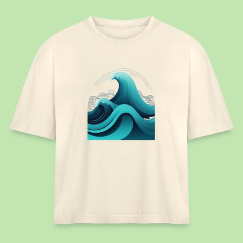 Dynamic Ocean Wave Illustration - Women's Heavyweight Cropped T-Shirt