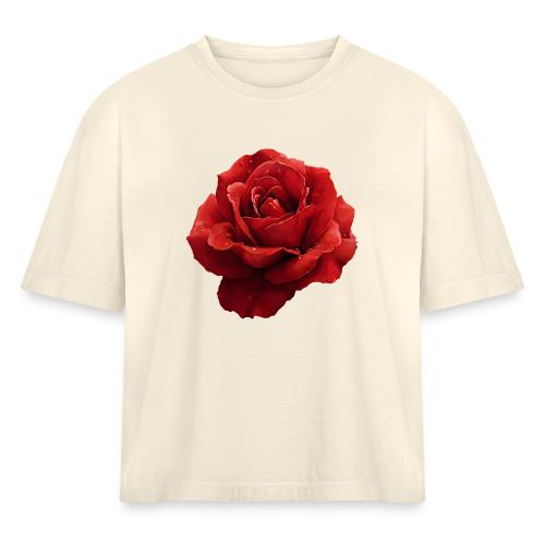 Rose: Crimson Dew Bloom - Women's Heavyweight Cropped T-Shirt