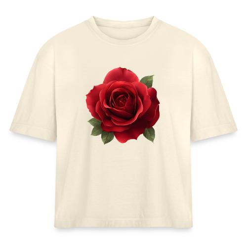 Rose: Crimson Bloom Elegance - Women's Heavyweight Cropped T-Shirt