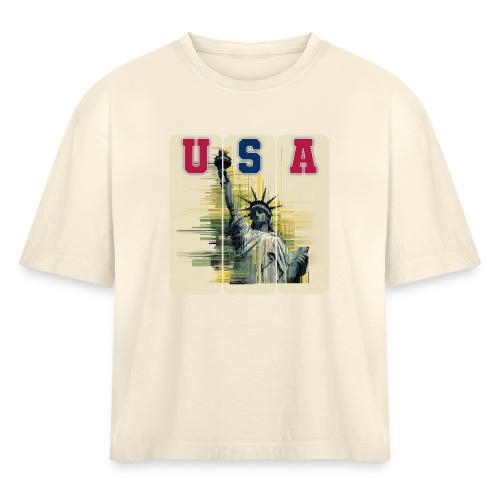 Art illustration of the Statue of Liberty - Women's Heavyweight Cropped T-Shirt