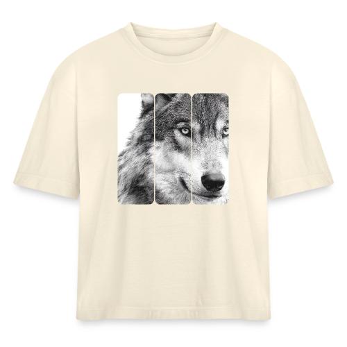 Wolf Face Triptych: Silent Alpha - Women's Heavyweight Cropped T-Shirt