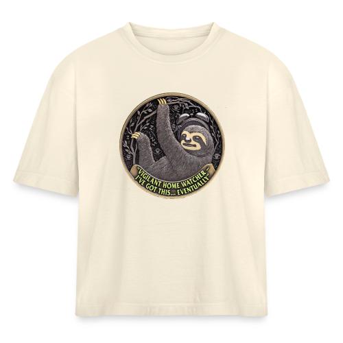 Sloth Home Watcher T Shirt - Women's Heavyweight Cropped T-Shirt