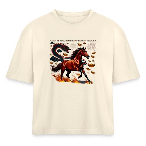 Year of the Horse Victory T Shirt, Lunar New Year - Women's Heavyweight Cropped T-Shirt
