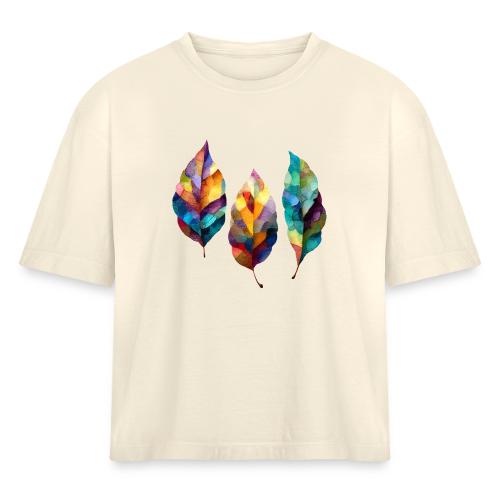 Art: Colorful Leaf Harmony - Women's Heavyweight Cropped T-Shirt