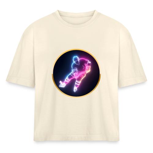 Hockey: Neon Ice Striker - Women's Heavyweight Cropped T-Shirt