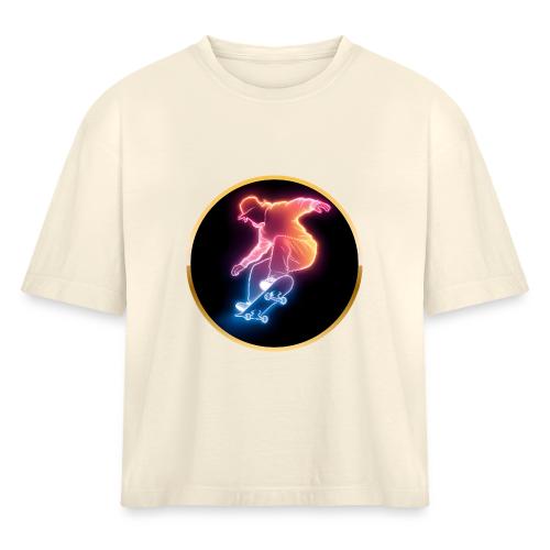 Skateboarding: Golden Trick Rider - Women's Heavyweight Cropped T-Shirt