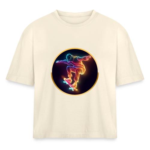 Skateboarding: Midnight Neon Skater - Women's Heavyweight Cropped T-Shirt