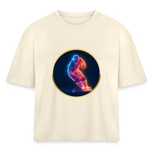 Hockey: Neon Hockey Sketch - Women's Heavyweight Cropped T-Shirt