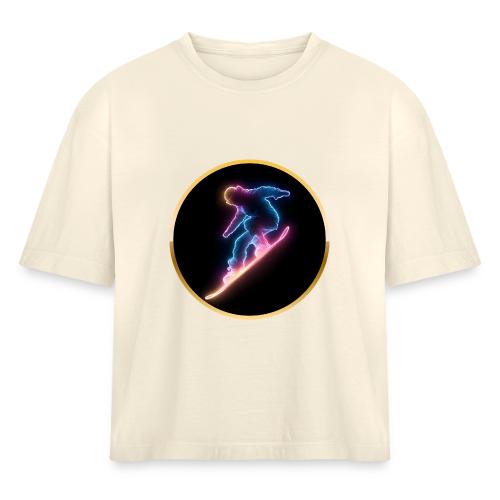 Snowboarding: Neon Snow Drift - Women's Heavyweight Cropped T-Shirt