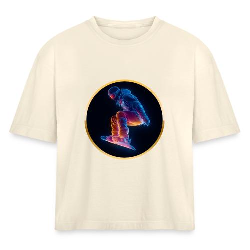 Snowboarding: Arctic Neon Leap - Women's Heavyweight Cropped T-Shirt