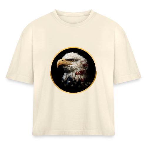 America: Golden Freedom Crest - Women's Heavyweight Cropped T-Shirt