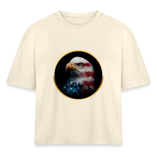 USA: Liberty Emblem - Women's Heavyweight Cropped T-Shirt