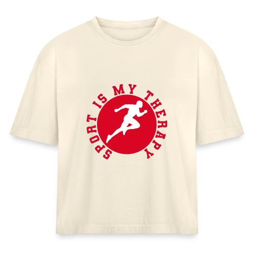 Sport Is My Therapy – Running Motivation Badge - Women's Heavyweight Cropped T-Shirt