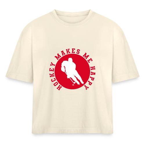 Hockey Makes Me Happy – Ice Hockey Fan Emblem - Women's Heavyweight Cropped T-Shirt
