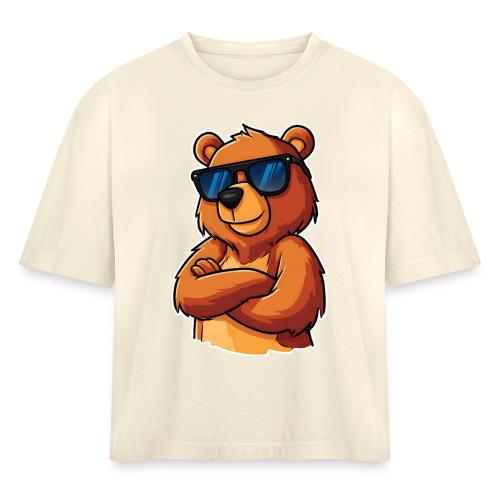 Cool Bear Sunglasses Cartoon Design - Women's Heavyweight Cropped T-Shirt