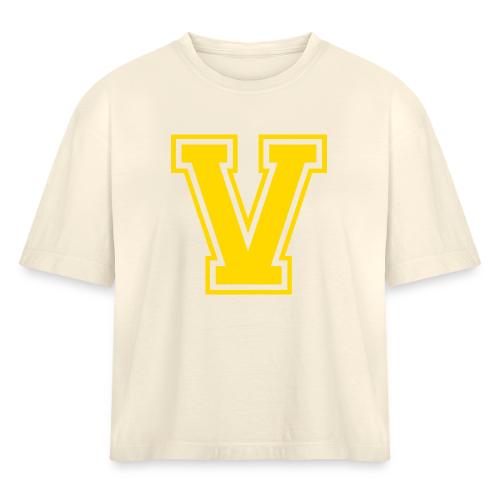 Letter V – Capital Athletic Alphabet Monogram - Women's Heavyweight Cropped T-Shirt