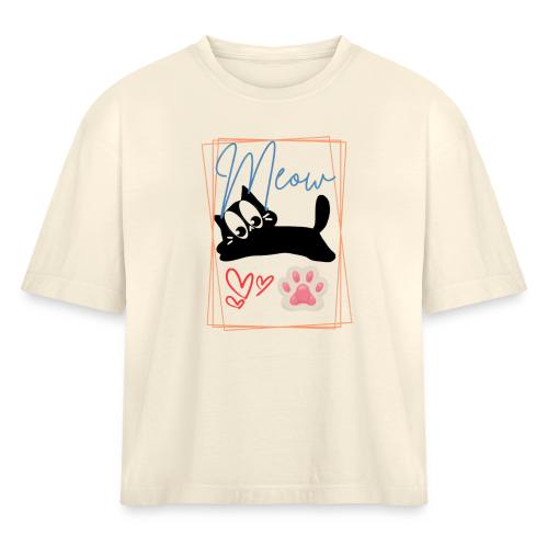 Meow Cat Paw Cute Kitty Lover Design - Women's Heavyweight Cropped T-Shirt