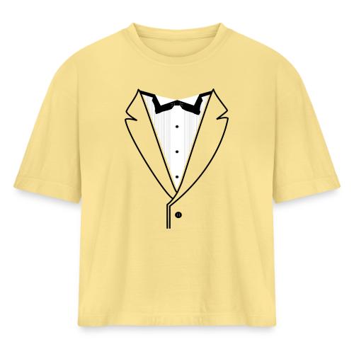 Tuxedo Plain w. Black Lines - Women's Heavyweight Cropped T-Shirt