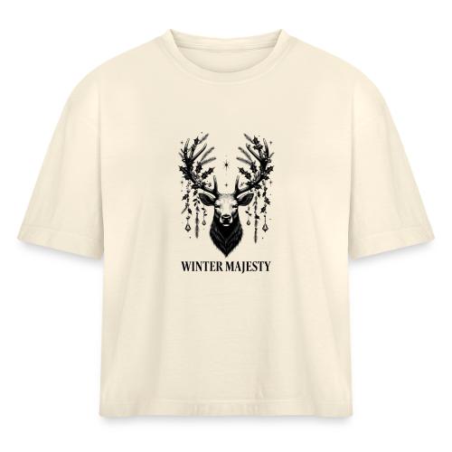 Majestic Reindeer T-Shirt, Poster, & Mug - Women's Heavyweight Cropped T-Shirt