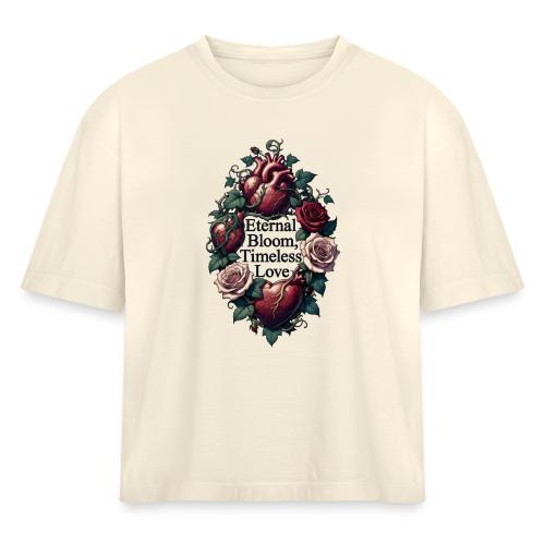 Eternal Bloom Timeless Love Entwined Hearts T-Shir - Women's Heavyweight Cropped T-Shirt