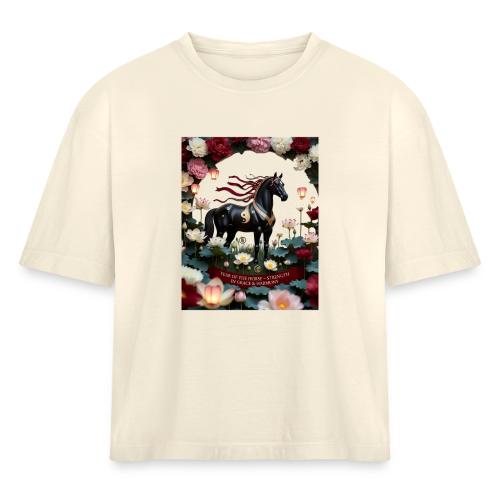Year of the Horse Harmony T Shirt, Lunar New Year - Women's Heavyweight Cropped T-Shirt