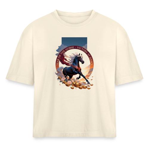Year of the Horse Dawn T Shirt,Lunar New Year Gift - Women's Heavyweight Cropped T-Shirt