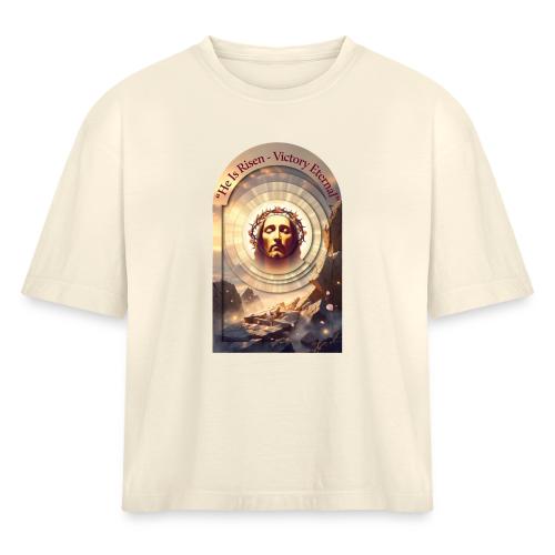 Easter He Is Risen Sacred Face T Shirt, wife Gift - Women's Heavyweight Cropped T-Shirt