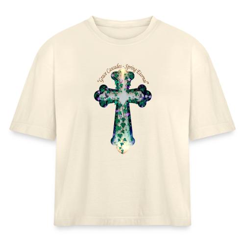 Easter Grace Cascades Eternal T Shirt, Mercy Gift - Women's Heavyweight Cropped T-Shirt