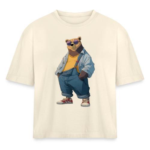 Fashion Streetwear Bear Cartoon Art - Women's Heavyweight Cropped T-Shirt