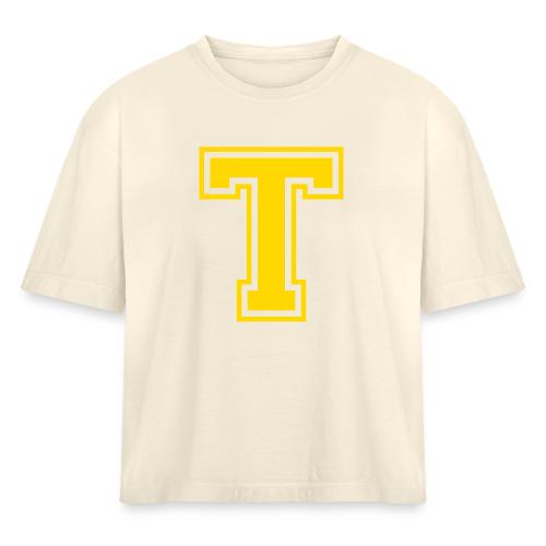 Letter T – Capital Athletic Alphabet Monogram - Women's Heavyweight Cropped T-Shirt